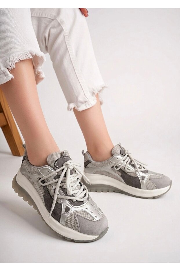 Women's Gray Thick Sole Casual Sneakers