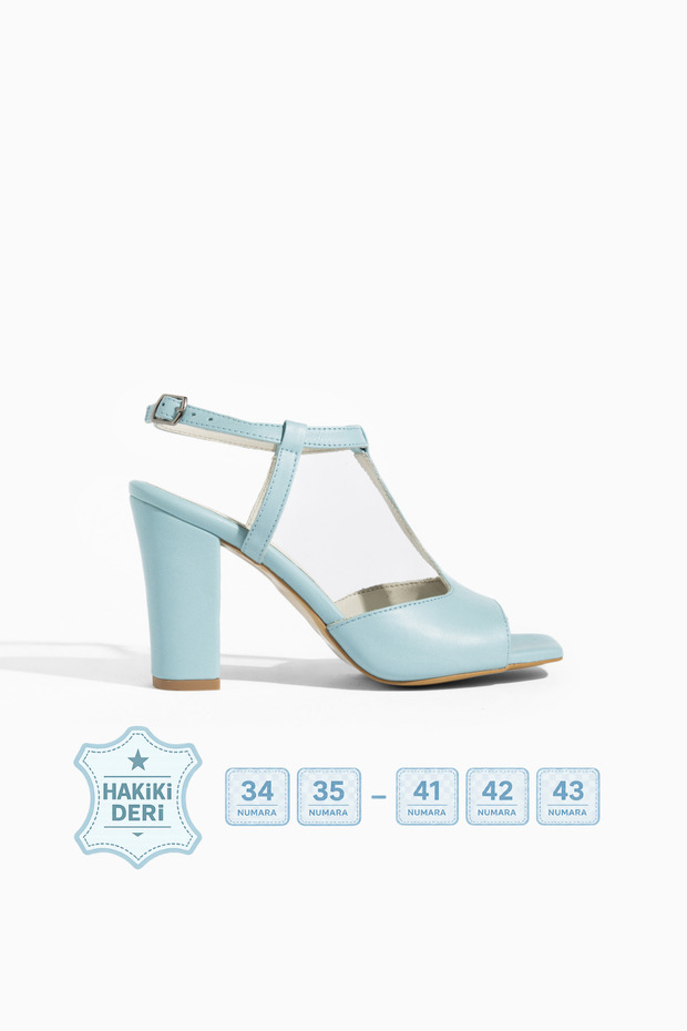 Aurea Baby Blue Genuine Leather Women's Heeled Shoes Size 34-43 Comfortable and Stylish