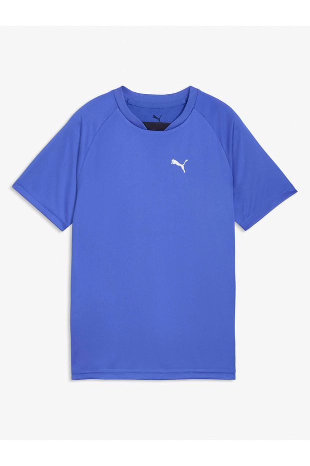 تي شيرت رياضي أزرق بأكمام قصيرة من البولي