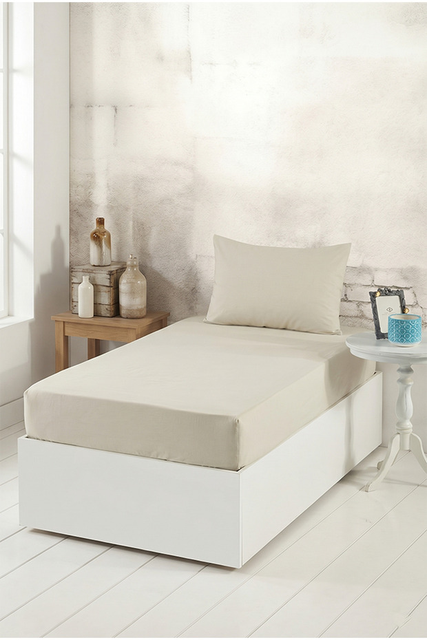 Lisa Elastic Fitted Stone Color Single Pillow Bed Sheet Set