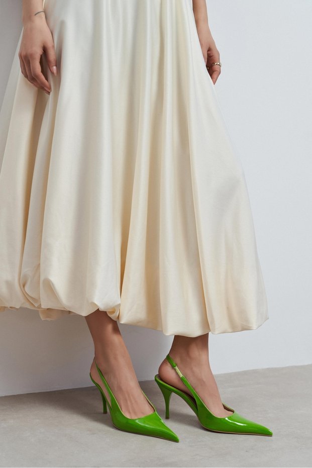 Mehru Green Patent Leather Belt Detail Pointed Toe Women's Heeled Shoes