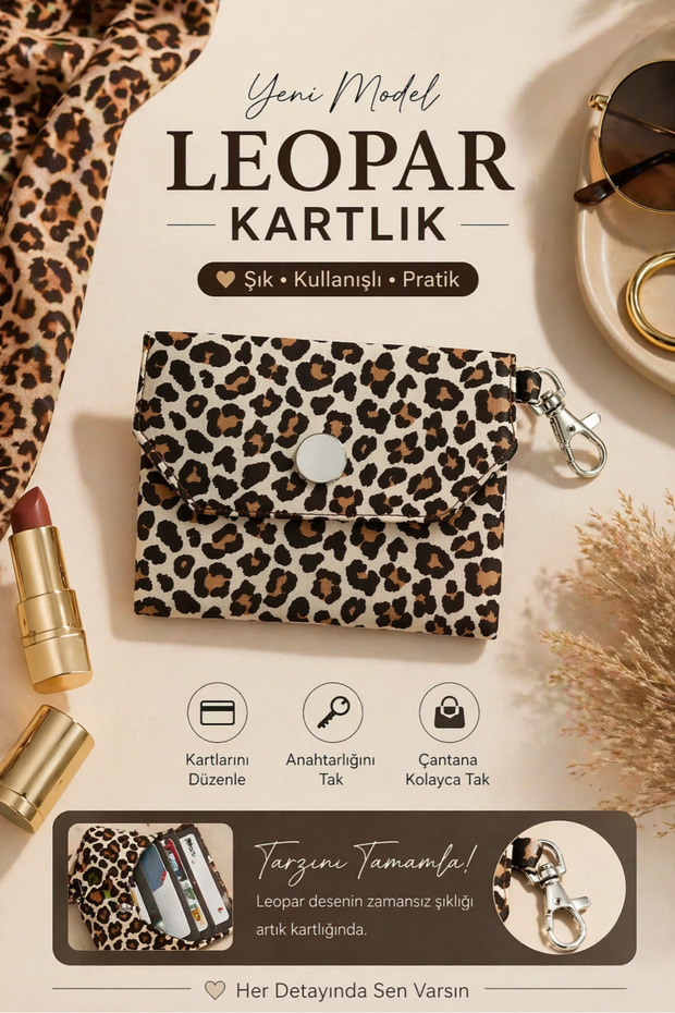 Leopard Patterned Keychain Card Holder Wallet – Stylish & Practical Mini Wallet 11 X 8 cm