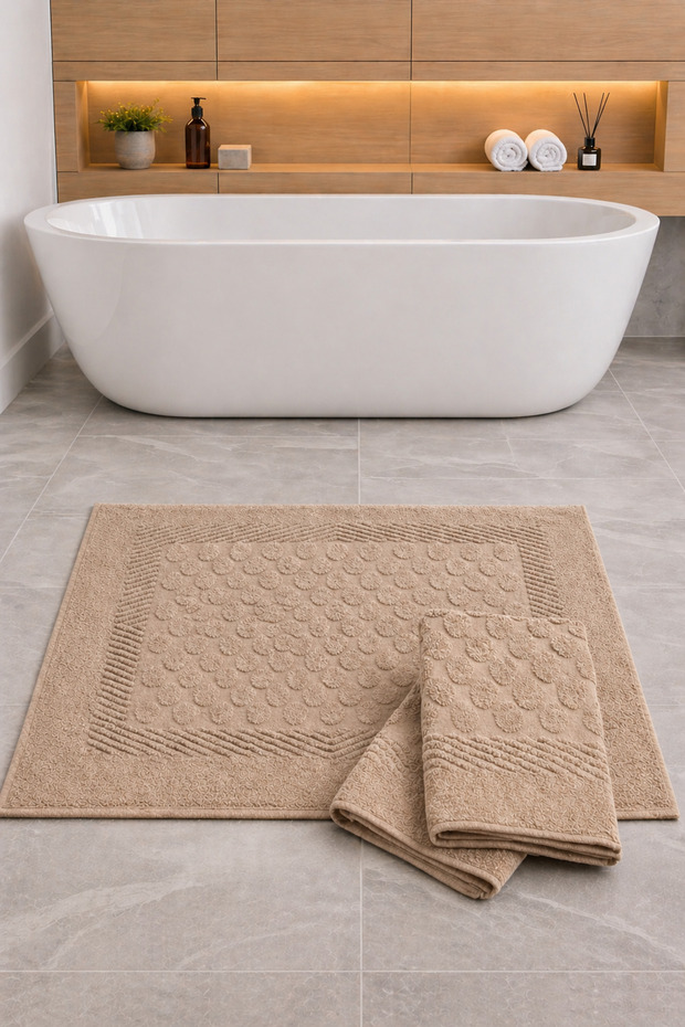 3 Piece Bath Mat Set 50X70 cm 70% Cotton Soft Textured High Water Absorbent Bath Rug Set