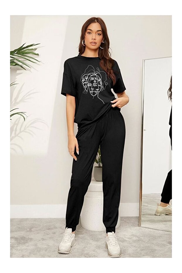 Silatrend Unisex Oversize Ultra Comfortable Summer Casual Short Sleeve T-Shirt Sweatpants Set Sportswear Basic
