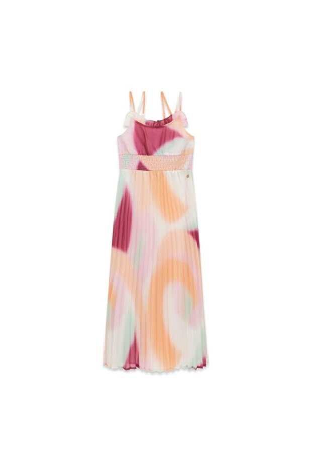 فستان بناتي منقوش باللون الوردي