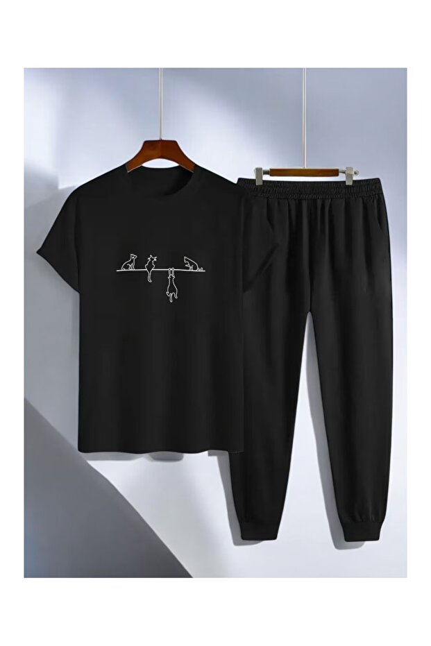 Elanco Unisex Oversize Ultra Comfortable Summer Casual Short Sleeve T-Shirt Sweatpants Set Sport Basic