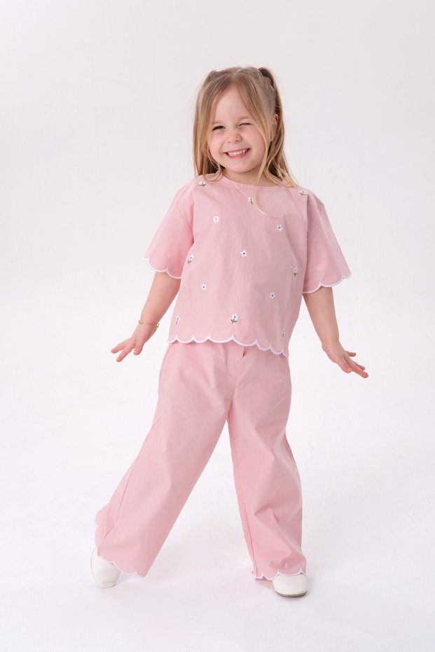 Pink laser cut embroidered top and bottom set