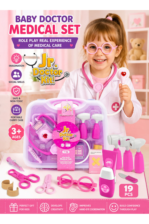 19 PCS Kids Doctor Play Set with Carry Case Sound Stethoscope Medical Toy Set Age 3+