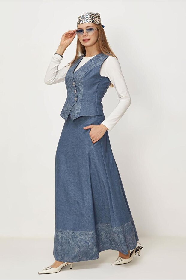 Skirted Denim Look Suit 46311
