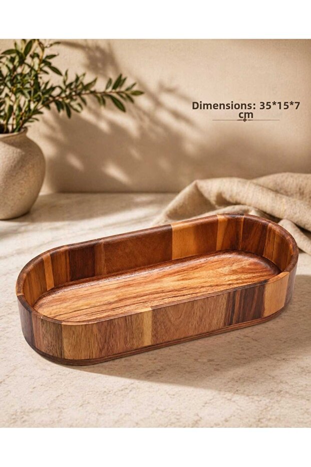 35*15cm Acacia Rectangular Oval Deep Bowl / Organizer Premium