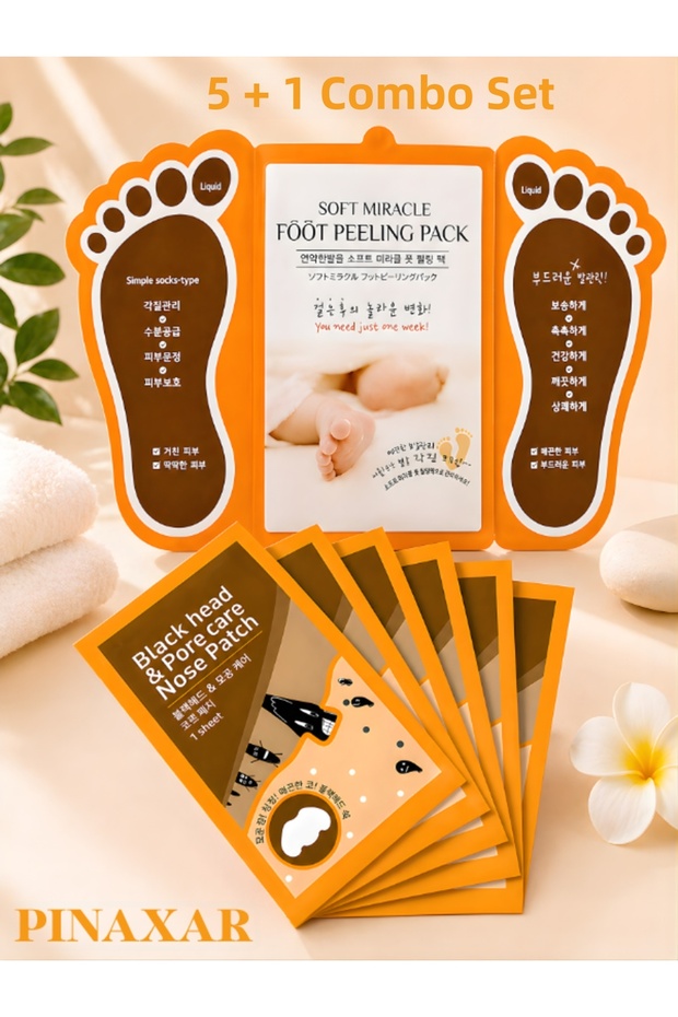Foot Mask Peeling + Blackhead Nose Strip Set Deep Cleaning 5+1
