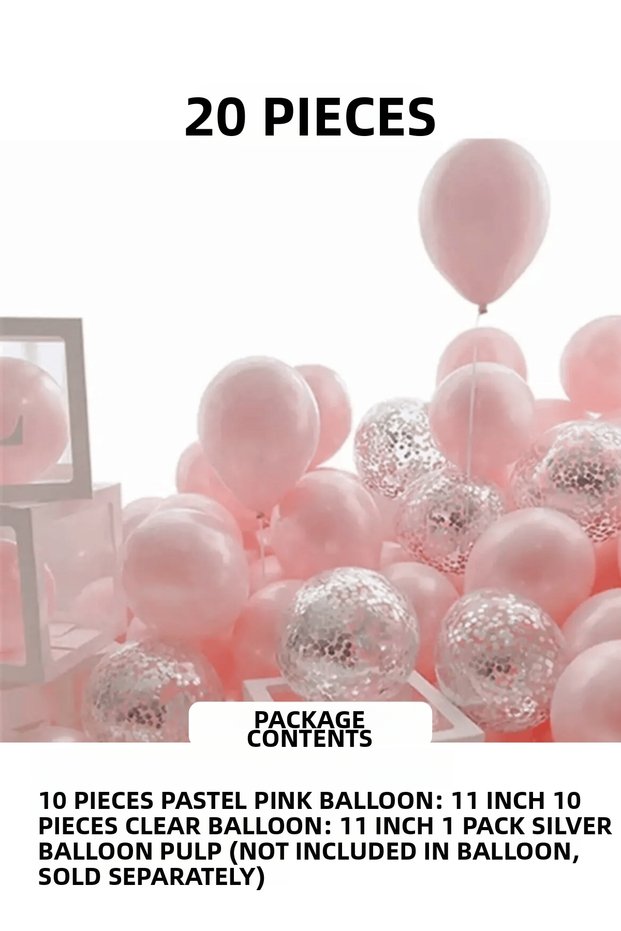 20 Pieces Macaron Pink and Transparent Balloon Confetti Set Birthday Party and Organization Party Decoration