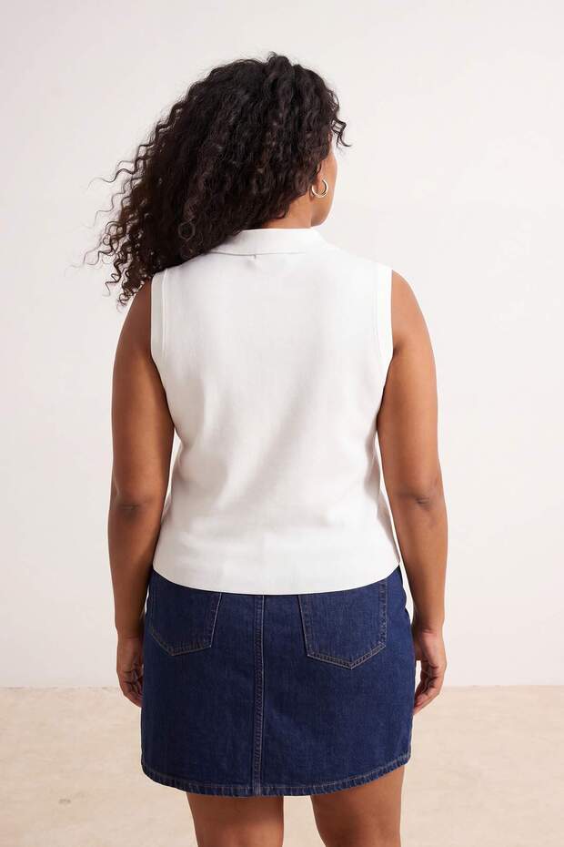 Ekru Polo Yaka İnce Yazlık Triko Bluz TBBSS26AF00034 - 3
