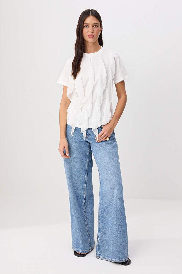 Trendyolmilla  Ekru Düz Regular Bisiklet Yaka Standart Kol Kısa %100 Pamuk Örme T-Shirt TWOSS26TS00216 - Görsel 3
