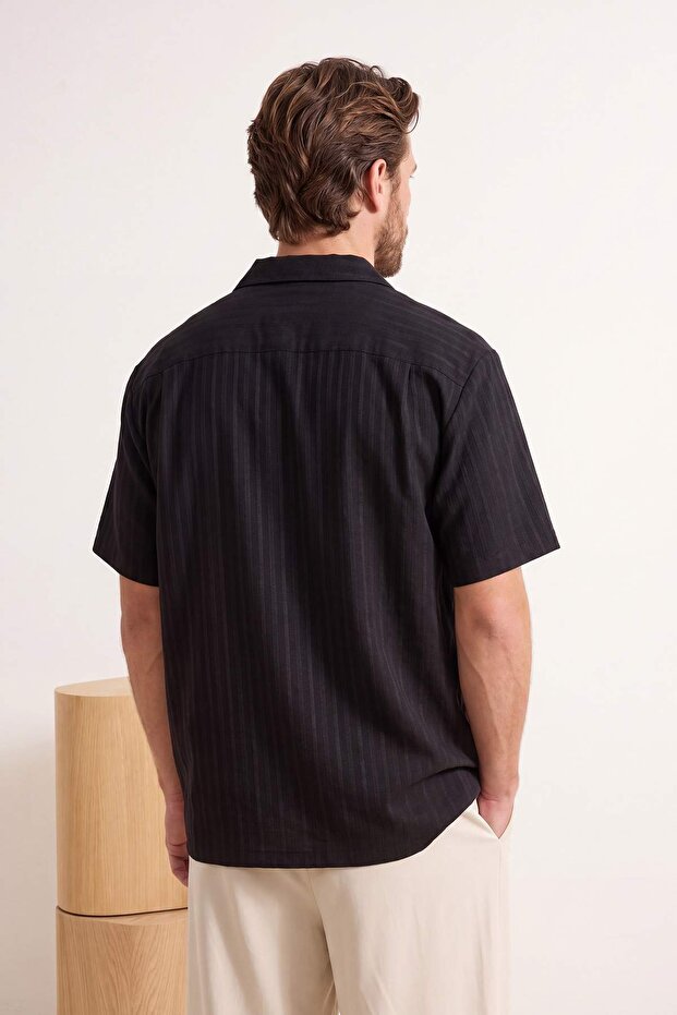 Siyah Oversize Erkek Gömlek TMNSS26GO00021 - 4