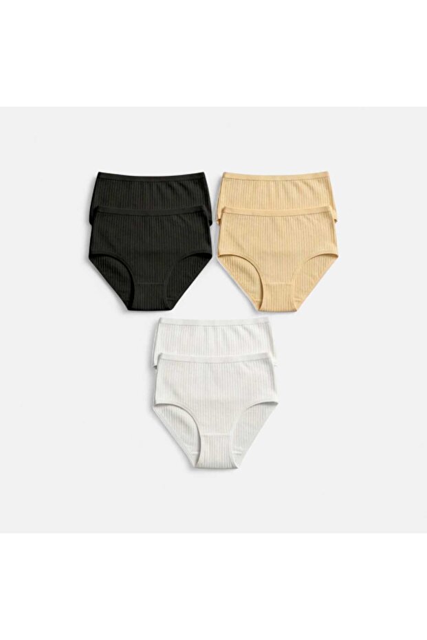 Set of 6 Ribbed Women's Underwear 98% Cotton 2% Elastane