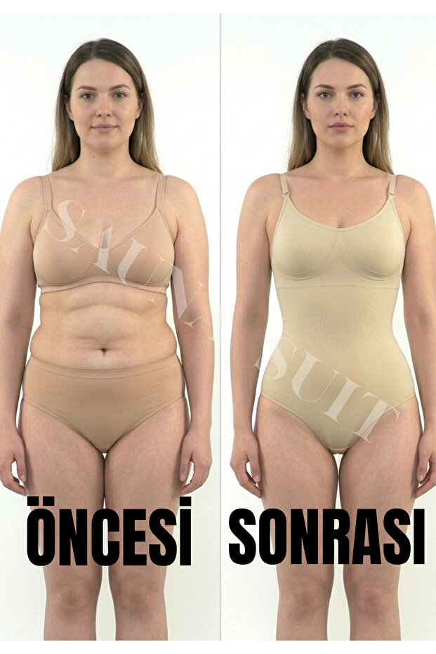 بدلة نسائية ذات تأثير ثلاثي المناطق مع مشد بخطاف من الأسفل | تصميم مناسب للجسم