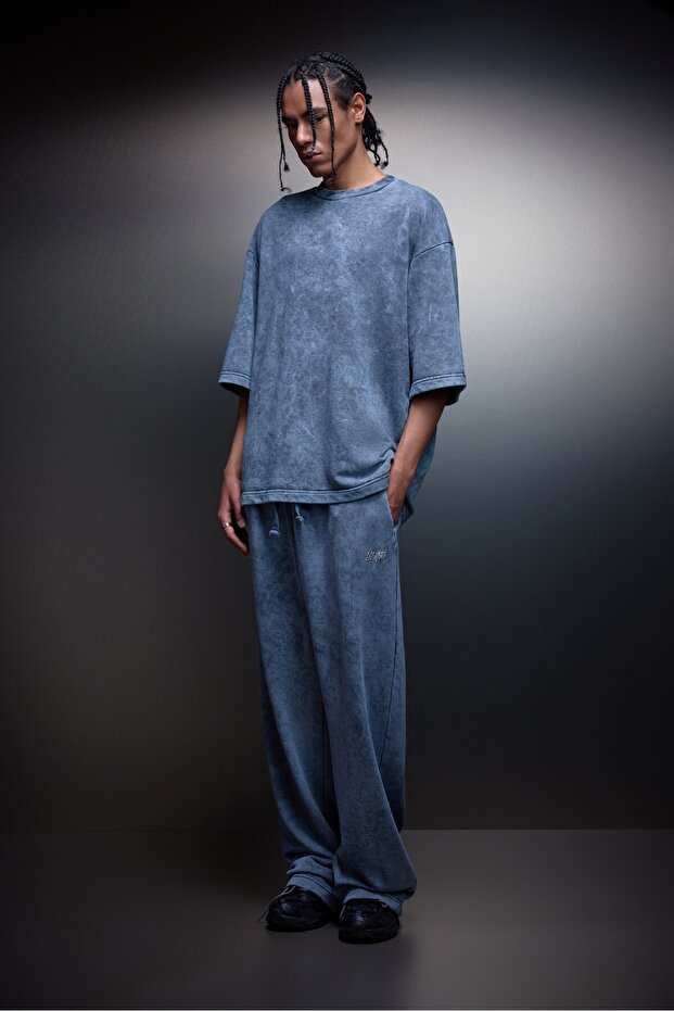 Men's Gray Basic Washed Effect Baggy Tracksuit - 3
