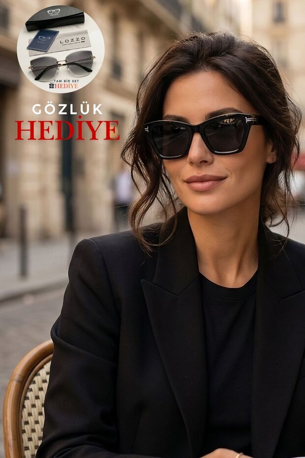 Women's uv400 black cat eyes sunglasses silver detail 25-18 c2
