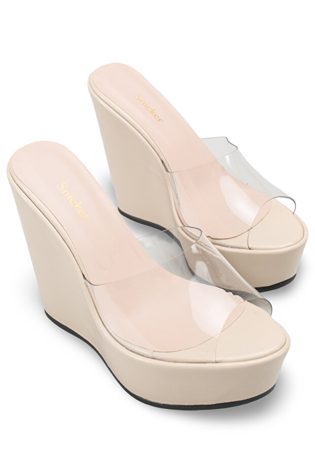Beige Transparent Wedge Heel Women's Slippers Katerina