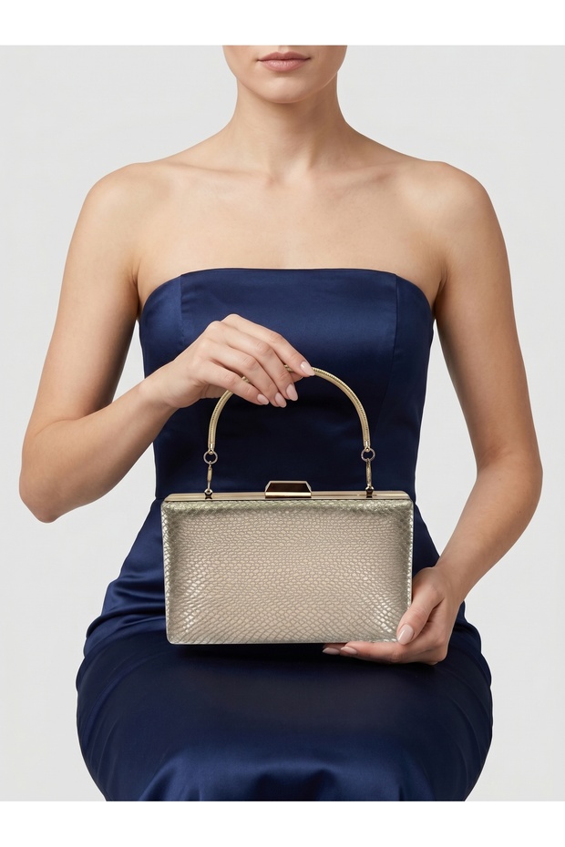 Gold Color Laser Snake Pattern Women's Evening Dress Bag Evening Bag Wedding Engagement Portfolio