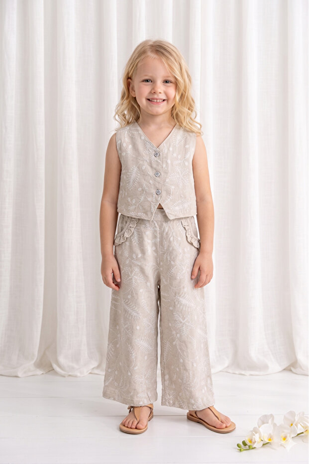 Kabartma Patterned Stylish Vest Set 2-Piece Girls' Set