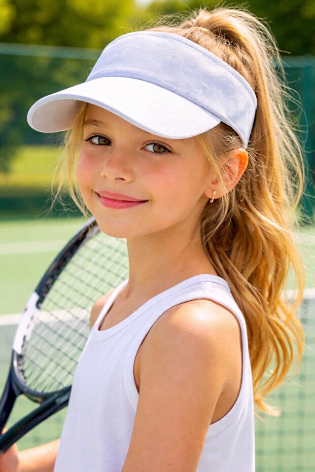 White Cotton Pack Tenisci Visor Girls' Hat - Ages 10-18