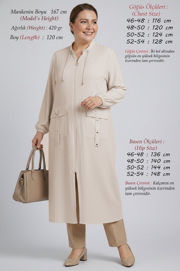 Plus Size Women's Summer High Quality Anti-Sweat Anti-Wrinkle Strawberry Fabric Hijab Clothing Cardigan Jacket Zipper Cap 120 cm Lightweight Long Mother Tunic