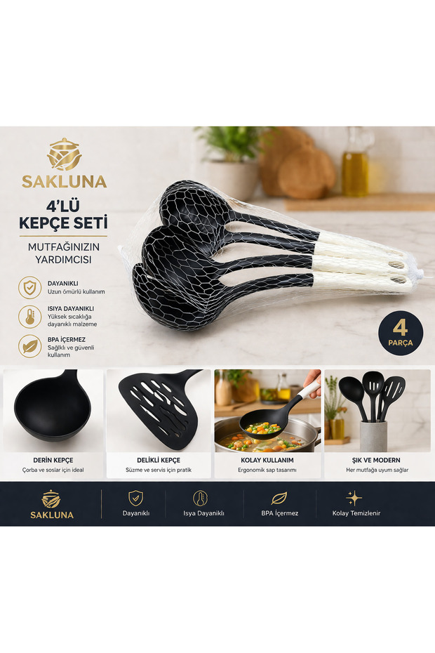 Qlux Ideas 4-Piece Serving Spoon Set | Bpa Free Healthy Plastic Ladle Spoon Kitchen Set