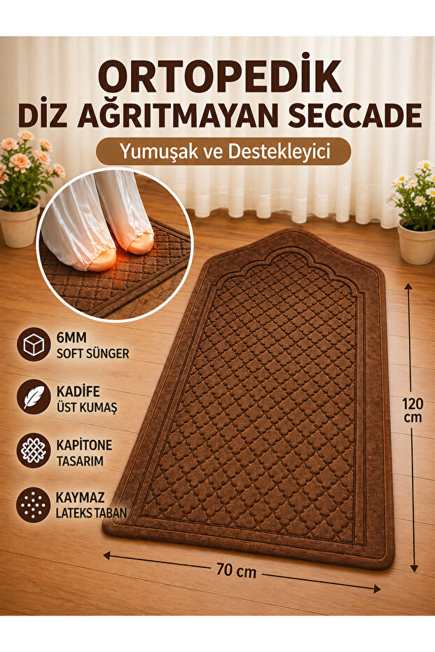 Extra Soft Cushioned Knee-Relieving Orthopedic Quilted Prayer Rug with Special Non-Slip Underlay 70x120 Size