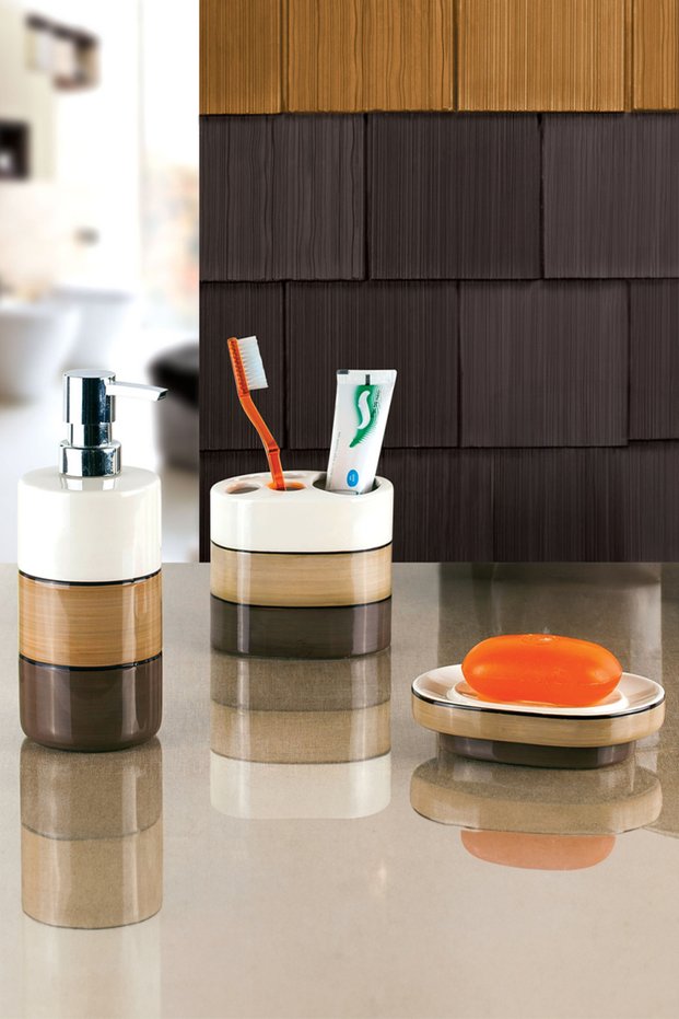 Ginza 3-Piece Bathroom Set - Brown