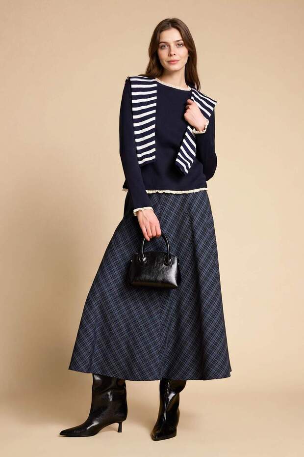 A-Line Checkered Maxi Skirt H1873Ax26Sp