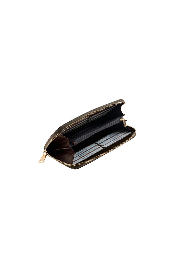 Women's Genuine Leather Large Wallet with Zipper Rfid Protected Amelia Khaki Brown