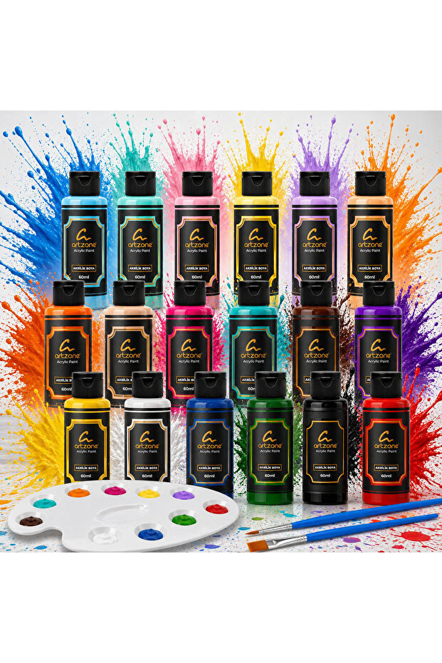 Artzone Akrilik Boya Seti 18 Renk x 60ml. (Palet ve 2 Fırça Hediye)