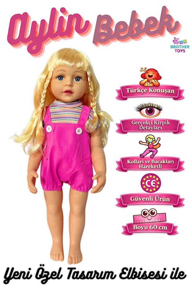 Brother Toys Büyük Boy Türkçe Konuşan Aylin Bebek Et Bebek Gövde Ve Bacaklar Yumuşak Pvc 60 Cm