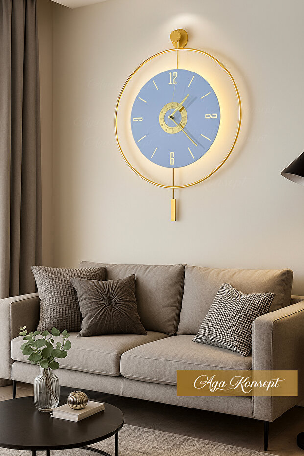 Genel Markalar Led'li Gold Tiktok (BÜYÜK BOY 50 X 75 CM) Nano Abs Kırılmaz Göbek, Sarkaçlı Metal Duvar Saati