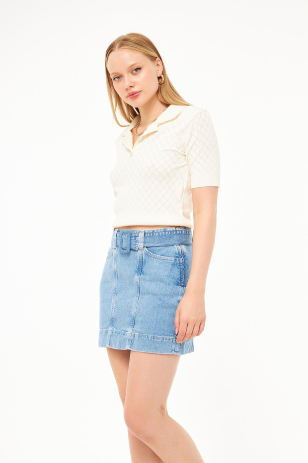 Cepli Kadın Mini Jean Etek - 7
