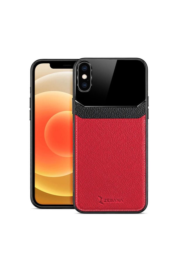 Apple iPhone XS Compatible Case Lens Leather Case Red