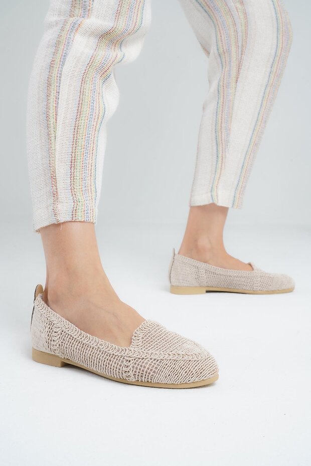 Women's Beige Straw Knitwear Casual Ballerinas Byndtrb01