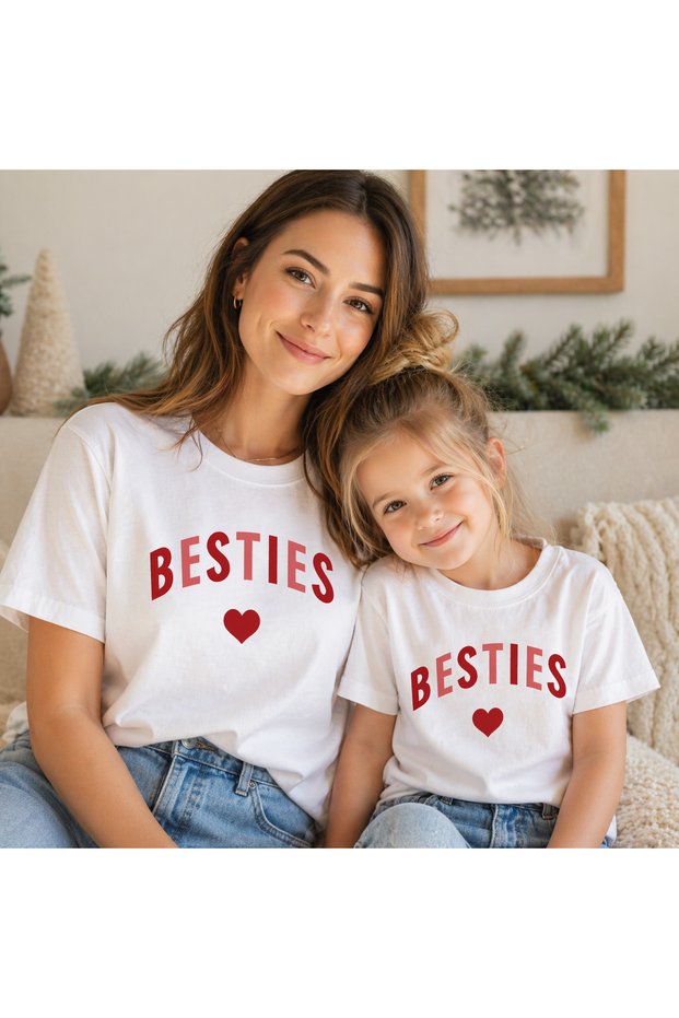 Besties Friend Mom Daughter Mother's Day Gift Printed White 2-Piece T-Shirt Combination