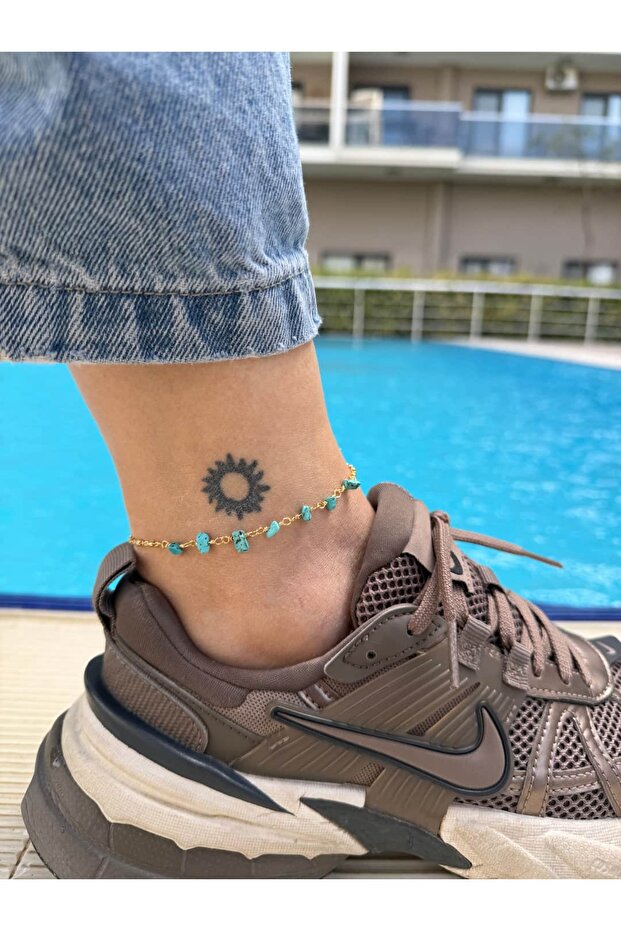 Hlh014 Turquoise Stone Gold Anklet (20cm + 5 cm Extension)