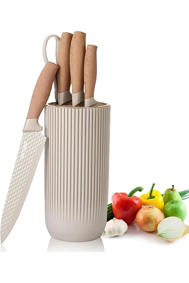 Kitchen Knife Set, Retrosohoo 6-Pieces Khaki Sharp Knife Block Sets for Kitchen