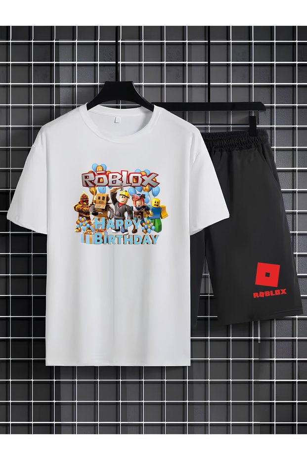 Roblox Printed 100% Cotton Crewneck Children's T-Shirt-Shorts Two-Piece Set