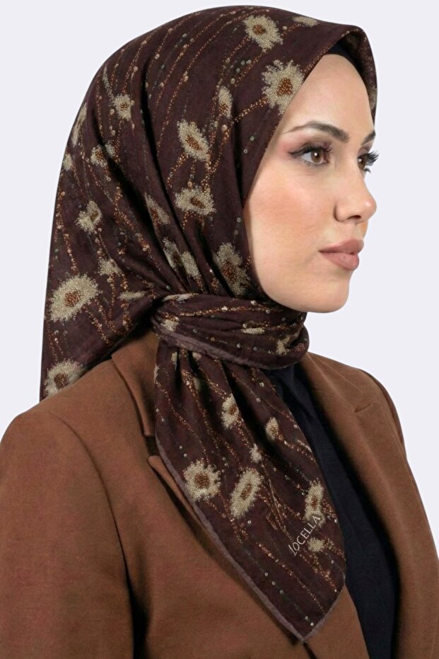Women's Burgundy Floral Patterned Organic Cotton Soft Scarf