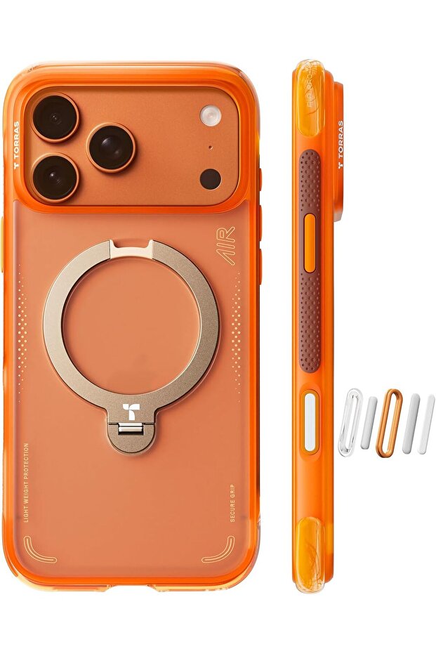 Ostand Q3 Air, iPhone 17 Pro Case with 360°Rotating Magnetic Stand MagSafe Compatible, Orange