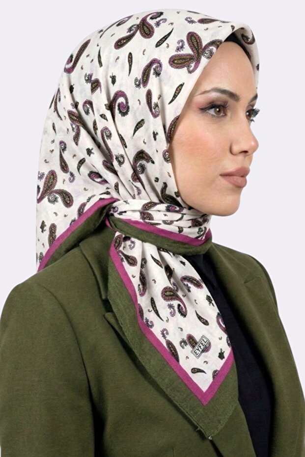 وشاح نسائي أبيض كاكي منقوش من ميو جاز