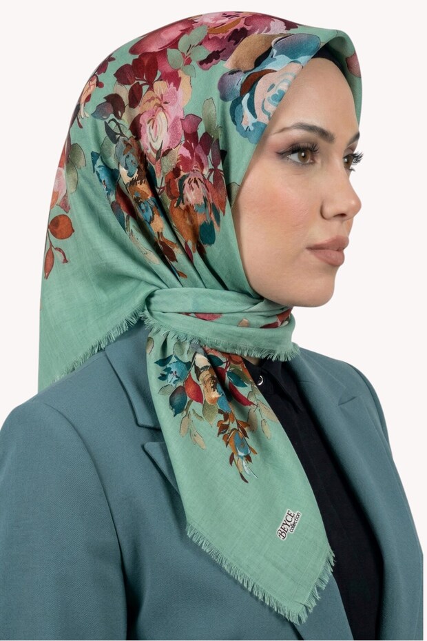 Women's Aqua Green Floral Flared Scarf
