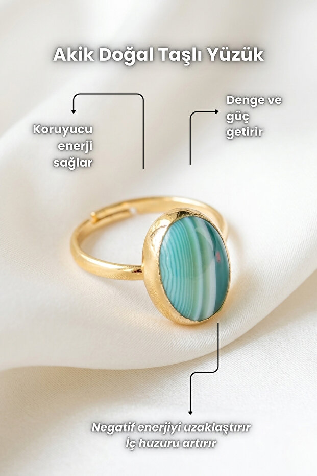 Agate Natural Stone Ring Adjustable Healing Ring Mother's Day