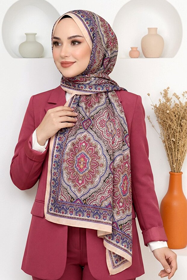 Women's Pink Mandala Patterned Organic Cotton Soft Shawl