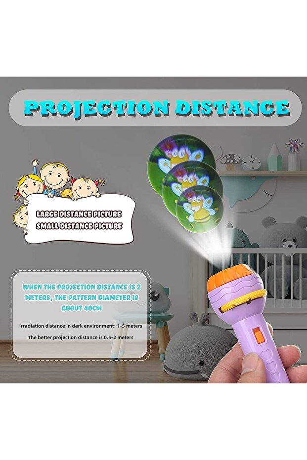 Bedtime Fun Kids Slide Projector Torch, Mini Projection Light Toy Easy-to-Use Interchangeable Slides